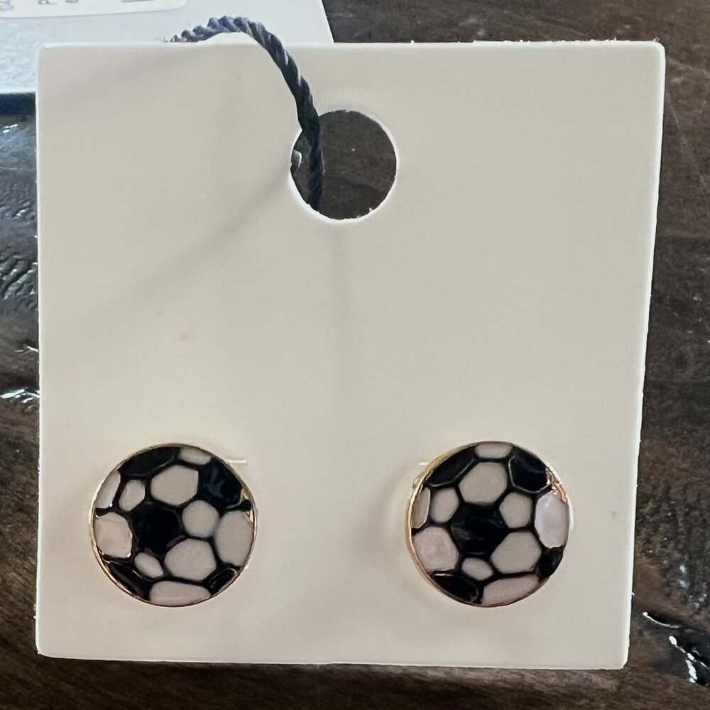 Prep Obsessed - Soccer Ball Signature Enamel Stud Earrings